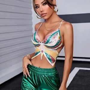 Butterfly sequin crop top